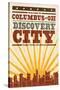 Columbus, Ohio - Skyline and Sunburst Screenprint Style-Lantern Press-Stretched Canvas