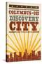 Columbus, Ohio - Skyline and Sunburst Screenprint Style-Lantern Press-Stretched Canvas