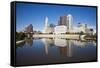 Columbus, Ohio Skyline Reflected in the Scioto River.  Columbus is the Capital of Ohio-pdb1-Framed Stretched Canvas