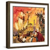 Columbus Setting Sail in the Santa Maria in August 1492-Mcbride-Framed Giclee Print