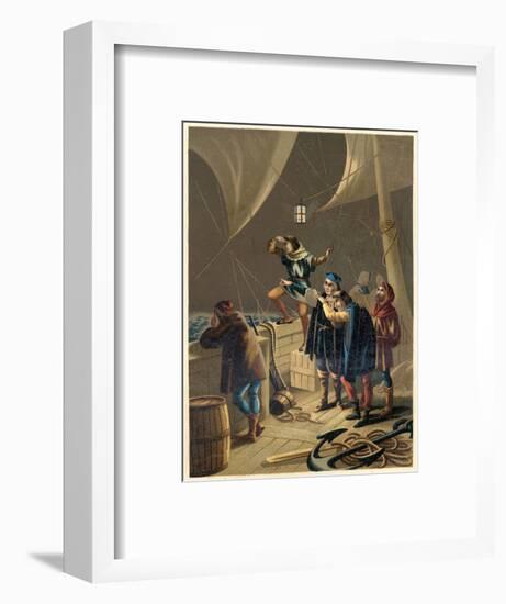 Columbus Sights Land from the Prow of the Pinta-null-Framed Art Print