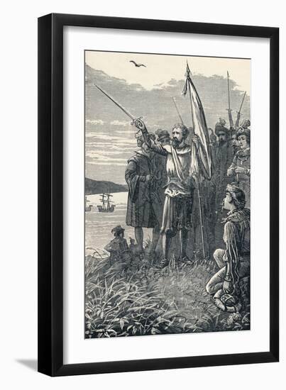 Columbus Takes Possession of San Salvador for Spain, 1904-null-Framed Giclee Print