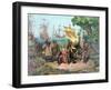 Columbus Taking Possession of the New Country, Pub. 1893 (Coloured Litho)-American School-Framed Giclee Print