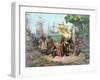 Columbus Taking Possession of the New Country, Pub. 1893 (Coloured Litho)-American School-Framed Giclee Print