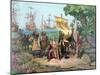 Columbus Taking Possession of the New Country, Pub. 1893 (Coloured Litho)-American School-Mounted Giclee Print