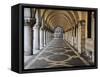 Columns and Archways Along Patterned Passageway at the Doge's Palace, Venice, Italy-Dennis Flaherty-Framed Stretched Canvas