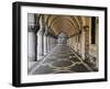 Columns and Archways Along Patterned Passageway at the Doge's Palace, Venice, Italy-Dennis Flaherty-Framed Photographic Print