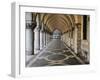 Columns and Archways Along Patterned Passageway at the Doge's Palace, Venice, Italy-Dennis Flaherty-Framed Photographic Print