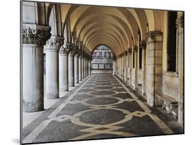 Columns and Archways Along Patterned Passageway at the Doge's Palace, Venice, Italy-Dennis Flaherty-Mounted Photographic Print