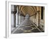 Columns and Archways Along Patterned Passageway at the Doge's Palace, Venice, Italy-Dennis Flaherty-Framed Photographic Print