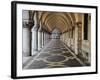 Columns and Archways Along Patterned Passageway at the Doge's Palace, Venice, Italy-Dennis Flaherty-Framed Photographic Print