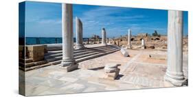 Columns in archaeological site in ancient port city of Caesarea, Israel-null-Stretched Canvas