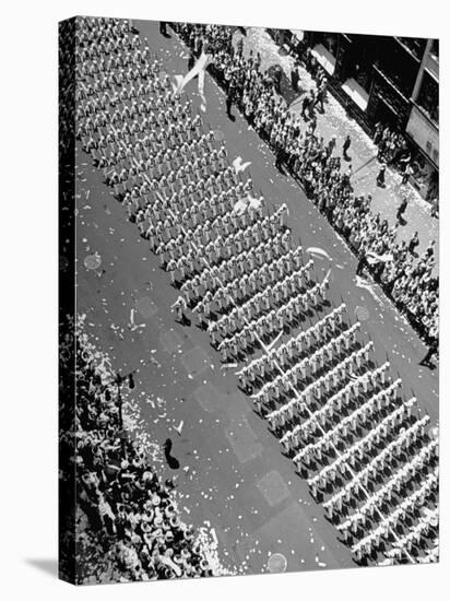Columns of Us Coast Guard Marching in Independence Day Parade Up Fifth Avenue-Andreas Feininger-Stretched Canvas