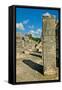 Columns with carved stonework on the Temple of the Warriors at the ancient Mayan city of Chichen...-null-Framed Stretched Canvas