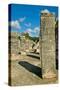 Columns with carved stonework on the Temple of the Warriors at the ancient Mayan city of Chichen...-null-Stretched Canvas