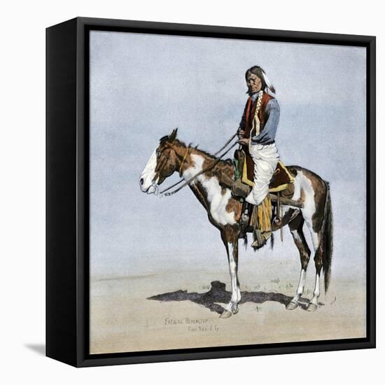 Comanche Brave on Horseback, 1800s-null-Framed Stretched Canvas