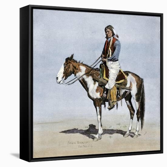 Comanche Brave on Horseback, 1800s-null-Framed Stretched Canvas