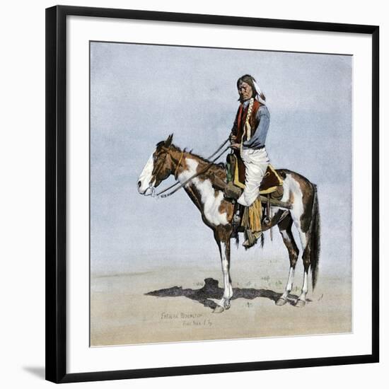 Comanche Brave on Horseback, 1800s-null-Framed Giclee Print