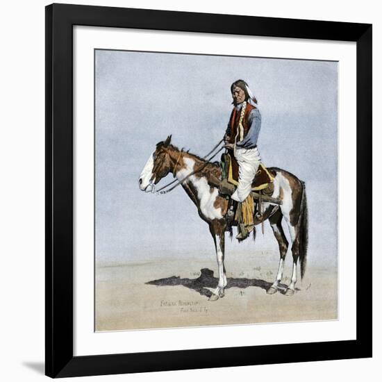 Comanche Brave on Horseback, 1800s-null-Framed Giclee Print