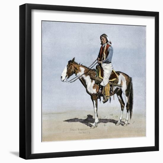 Comanche Brave on Horseback, 1800s-null-Framed Giclee Print