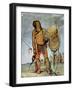 Comanche Warrior with a Shield, Lance and Bow and Arrows, c.1835-George Catlin-Framed Giclee Print