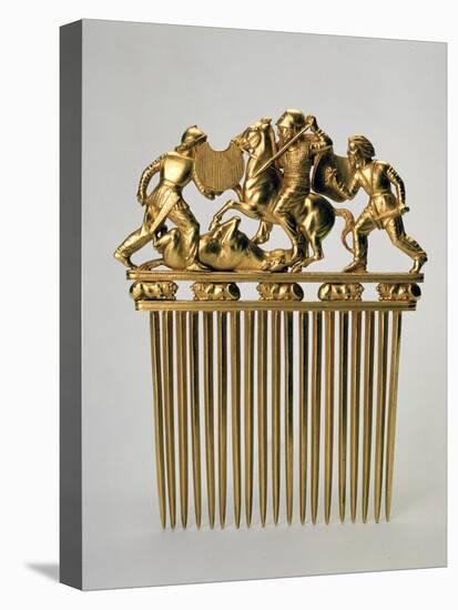 Comb with a Fighting Scene, C400 Bc-null-Stretched Canvas