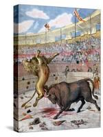 Combat Between a Lion and a Bull, Spain, 1894-null-Stretched Canvas
