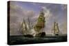 Combat Between the French Frigate "La Canonniere" and the English Vessel "The Tremendous"-Pierre Julien Gilbert-Stretched Canvas