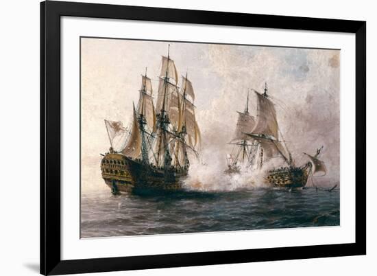 Combat Between the Spanish "Glorioso" Against the British "Darmouth"-Angel María Cortellini-Framed Art Print