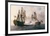 Combat Between the Spanish "Glorioso" Against the British "Darmouth"-Angel María Cortellini-Framed Premium Giclee Print