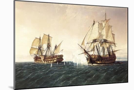 Combat Between the Spanish Ship 'Catalan' and the British Ship 'Mary' in 1819, 1888-Rafael Monleon Y Torres-Mounted Giclee Print