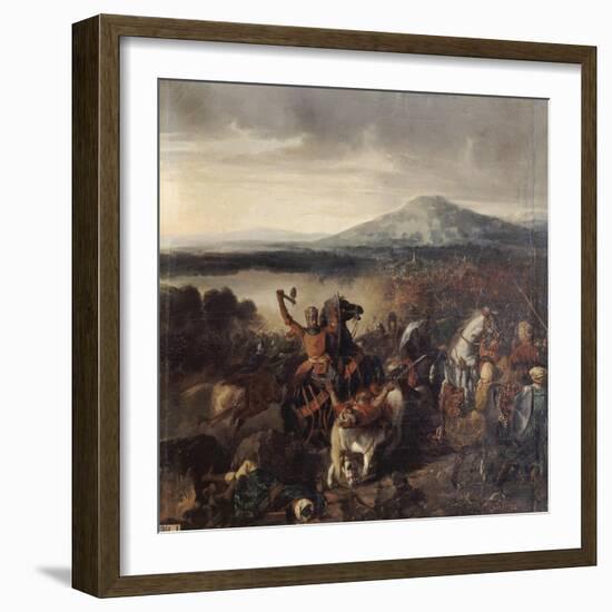 Combat de Ceramo en Sicile, 1061, victoire de Roger Ier de Sicile sur 35.000 Sarrasins-Prosper Lafaye-Framed Giclee Print