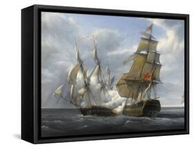 Combat de frégate française Canonnière contre vaisseau anglais Tremendous, 21 avril 1806-Pierre Julien Gilbert-Framed Stretched Canvas