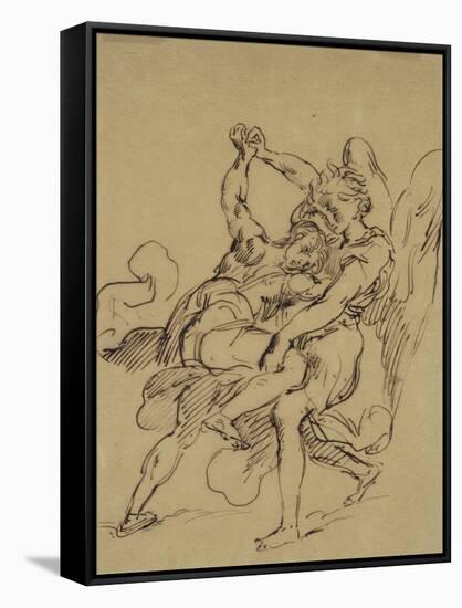 Combat de Jacob avec l'ange-Eugene Delacroix-Framed Stretched Canvas