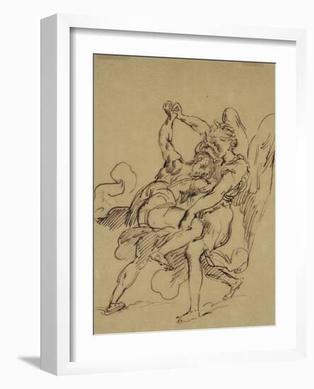 Combat de Jacob avec l'ange-Eugene Delacroix-Framed Giclee Print