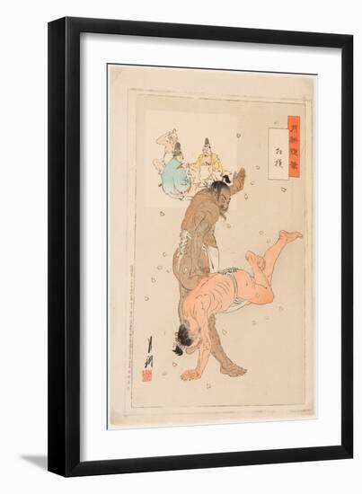 Combat De Lutteurs De Sumo. Estampe De Ogata Gekko (1859-1920), 1899 - Sumo Wrestlers in Action, By-Ogata Gekko-Framed Giclee Print