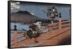 Combat de samouraï-Ando Hiroshige-Framed Stretched Canvas