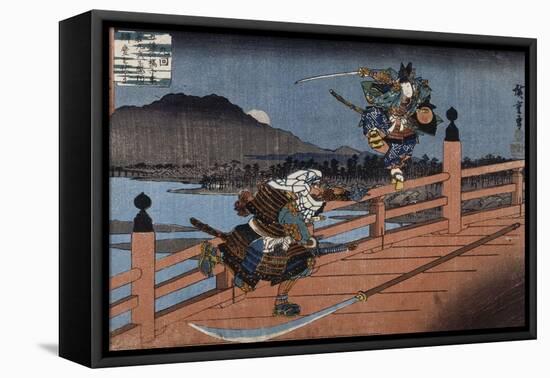 Combat de samouraï-Ando Hiroshige-Framed Stretched Canvas