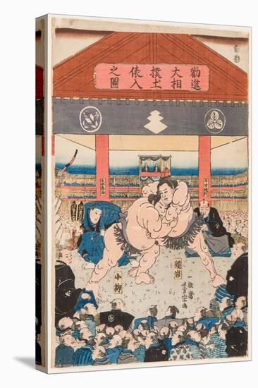 Combat De Sumo Entre Koyonagi Et Kaganiiva. Estampe De Utagawa Yoshimune (1817-1880), Vers 1850 - W-Utagawa Yoshimune-Stretched Canvas