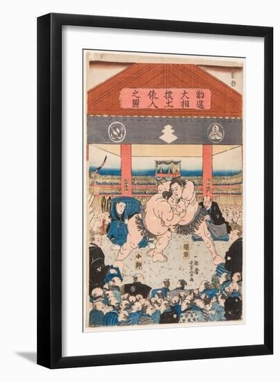 Combat De Sumo Entre Koyonagi Et Kaganiiva. Estampe De Utagawa Yoshimune (1817-1880), Vers 1850 - W-Utagawa Yoshimune-Framed Giclee Print