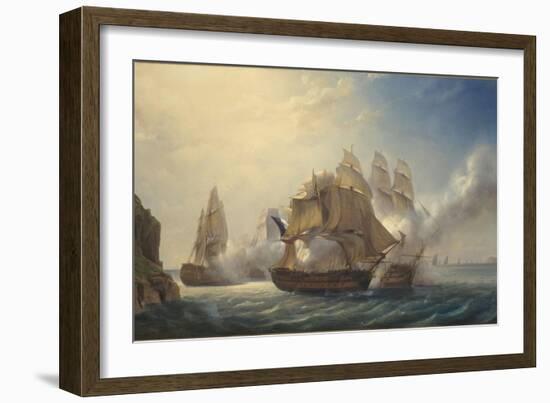 Combat du vaisseaux français le Romulus contre trois vaisseaux anglais à l'entrée de la rade de-Pierre Julien Gilbert-Framed Giclee Print