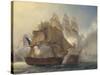 Combat du vaisseaux français le Romulus contre trois vaisseaux anglais à l'entrée de la rade de-Pierre Julien Gilbert-Stretched Canvas
