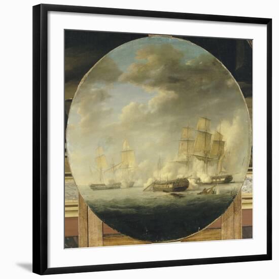 Combat naval entre la frégate française "la Pomone" commandée par le capita-Pierre Julien Gilbert-Framed Giclee Print