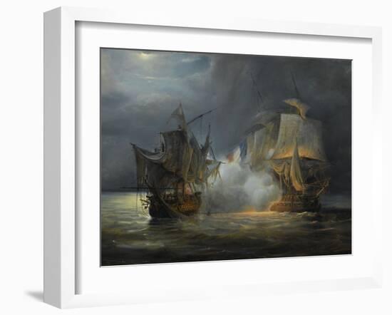 Combat naval entre la frégate "la Vénus" commandée par le capitaine Hamelin contre la frégate-Pierre Julien Gilbert-Framed Giclee Print