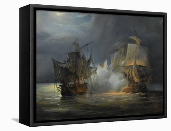 Combat naval entre la frégate "la Vénus" commandée par le capitaine Hamelin contre la frégate-Pierre Julien Gilbert-Framed Stretched Canvas