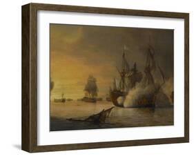 Combat naval entre le vaisseau français "l'Intrépide" commandé par le comte de Vaudreuil,-Pierre Julien Gilbert-Framed Giclee Print