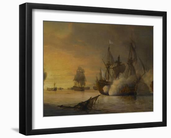 Combat naval entre le vaisseau français "l'Intrépide" commandé par le comte de Vaudreuil,-Pierre Julien Gilbert-Framed Giclee Print