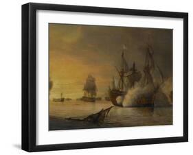 Combat naval entre le vaisseau français "l'Intrépide" commandé par le comte de Vaudreuil,-Pierre Julien Gilbert-Framed Giclee Print