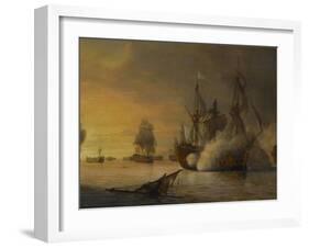 Combat naval entre le vaisseau français "l'Intrépide" commandé par le comte de Vaudreuil,-Pierre Julien Gilbert-Framed Giclee Print