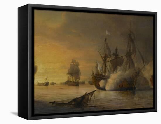 Combat naval entre le vaisseau français "l'Intrépide" commandé par le comte de Vaudreuil,-Pierre Julien Gilbert-Framed Stretched Canvas